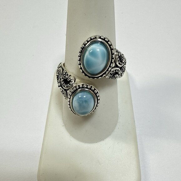 JTV Larimar Ring Blue Sterling Silver Bypass Adjustable 8-10 Pectolite 925 BBJ - Picture 2 of 13